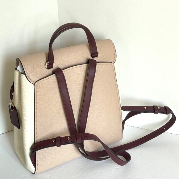 Kate Spade Grace Medium Leather Backpack Beige Colorblock - Picture 3 of 13